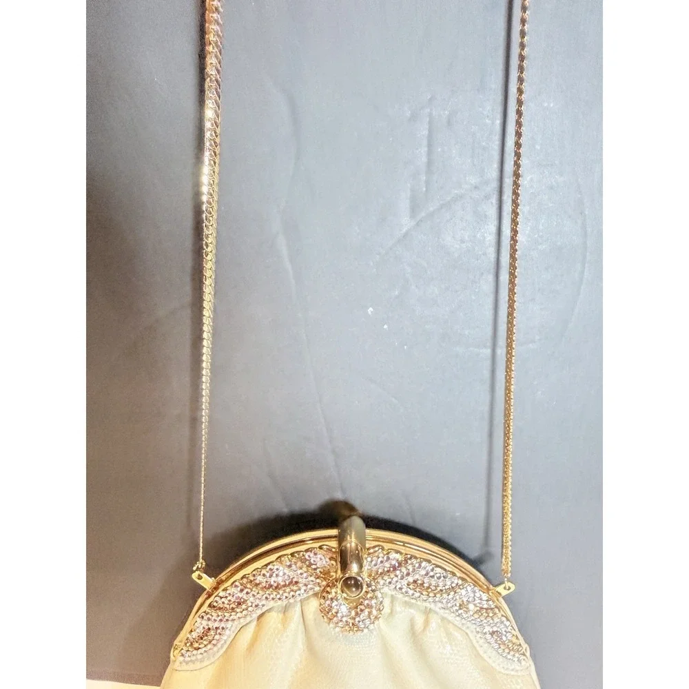 Elan Ivory Evening Clutch Rhinestone Crystal Purse Gold Chain Wedding Bag